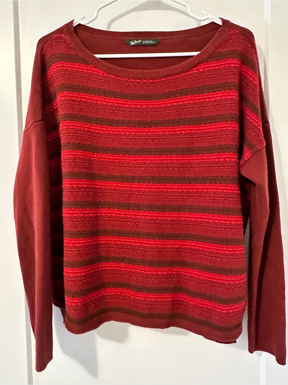 Woolrich Vintage Red Brown Striped Crewneck Sweater Cotton Size Large Women’s
